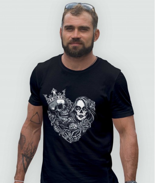 Мъжка тениска с щампа Готика Hearts skull and women - TShirtArtShop.com
